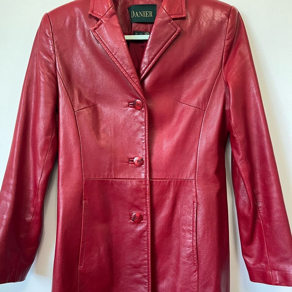 Danier Red Leather Tailored Blazer